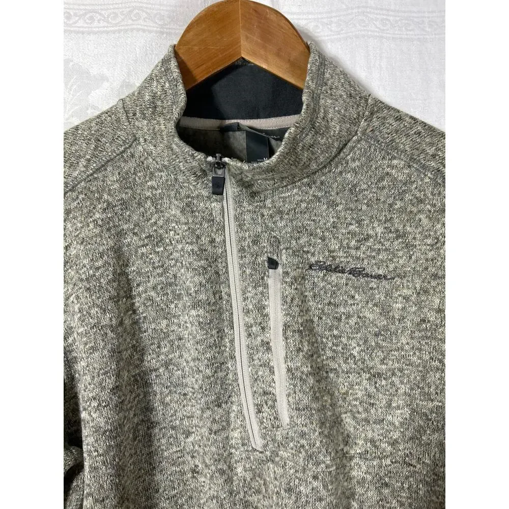 Eddie Bauer Sweatshirt Medium Gray 1/4 Zip Fleece Lined Sweater